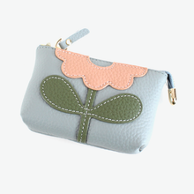 Load image into Gallery viewer, Flower Applique Leather Coin Purse w/Keychain