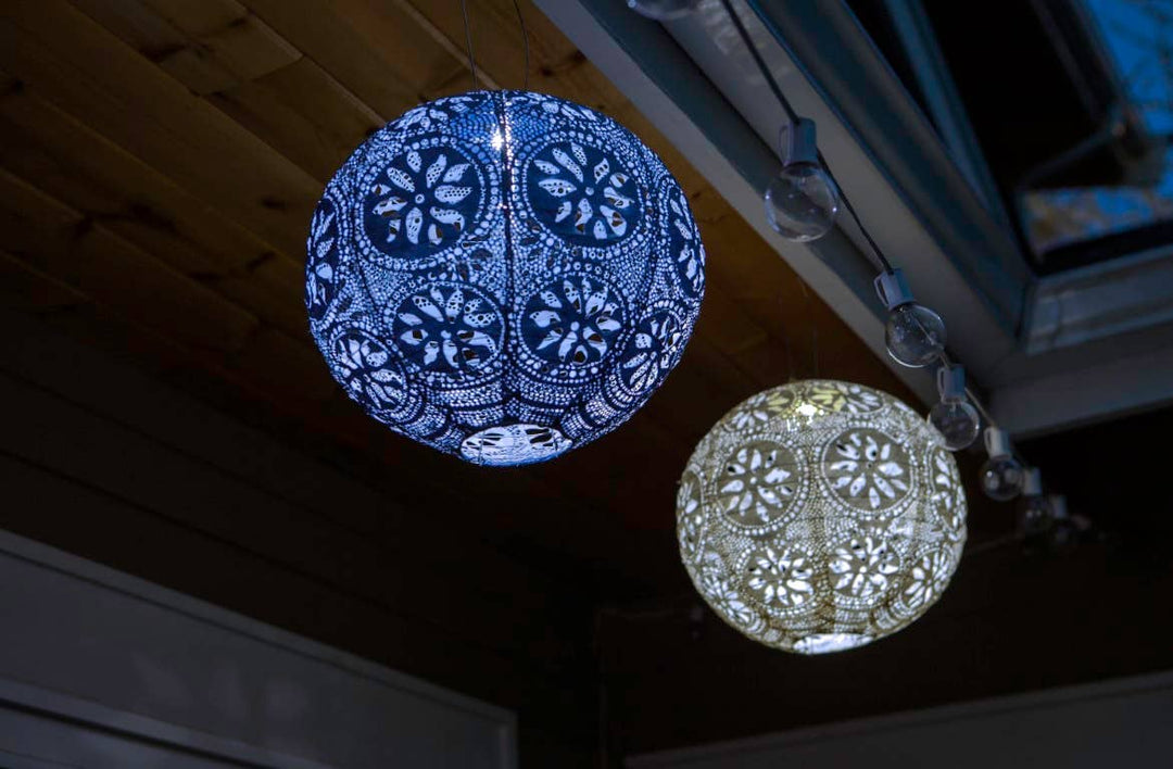 Stella Boho 12" Globe Solar Lantern - Pearl
