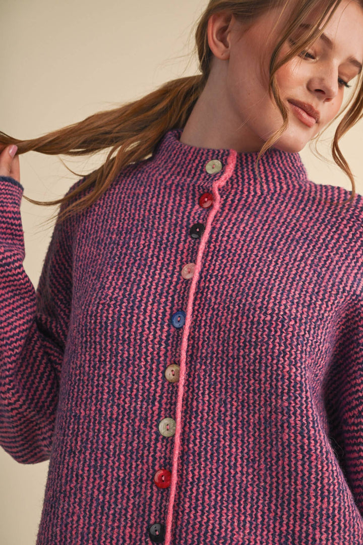 STRIPED SWEATER CARDIGAN WITH COLORFUL BUTTONS MS112