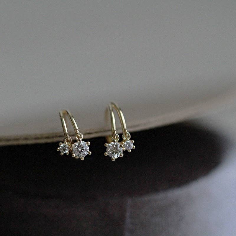 Dual Row Split CZ Drop Hoop Earrings in 925 Sterling Silver