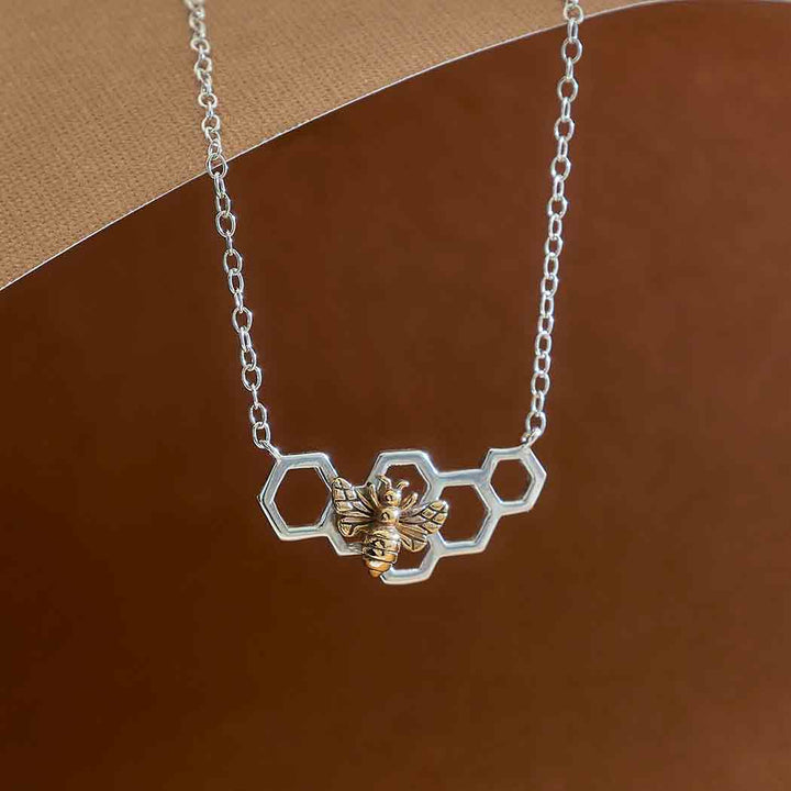 Mixed Metal Bee and Honeycomb Festoon Necklace ND262
