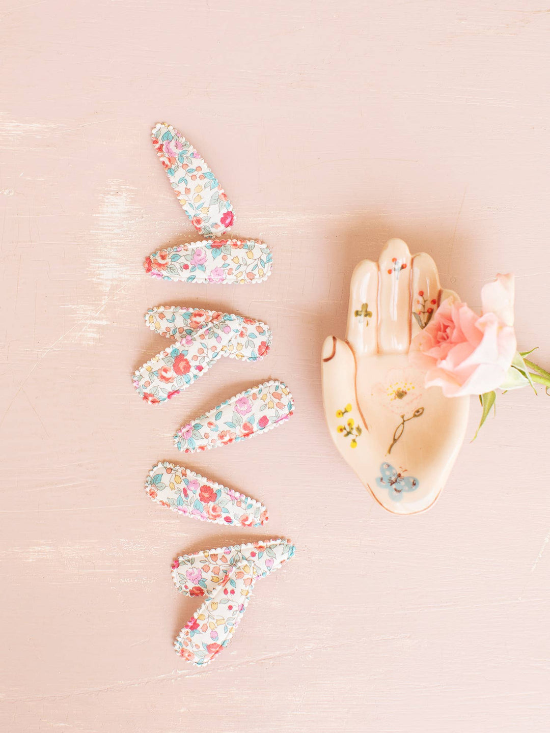 Rosa Pink Floral Fabric Hair Clips FC96