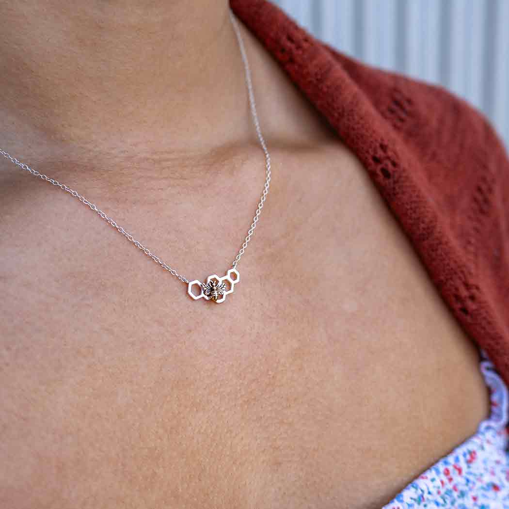 Mixed Metal Bee and Honeycomb Festoon Necklace ND262