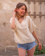 Load image into Gallery viewer, White Double Gauze Cotton V-Neck Top