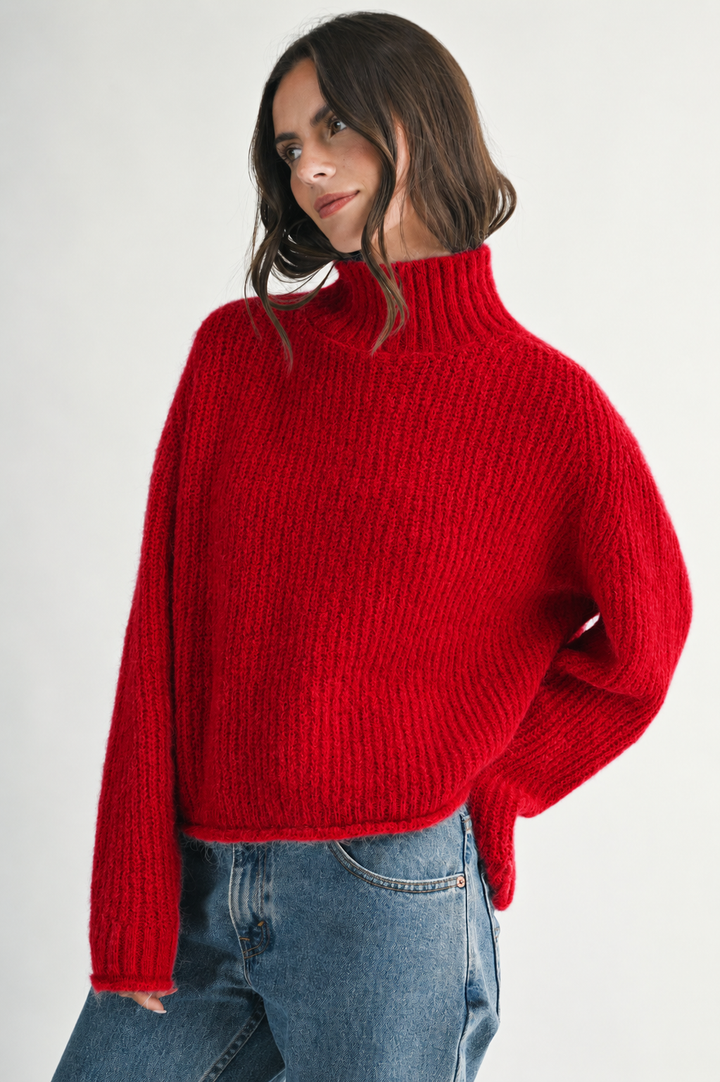 348K Soft Brushed Mock Neck Sweater