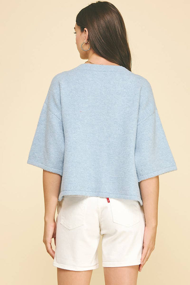 BUTTON DOWN SHORT SLEEVE SWEATER - PN652