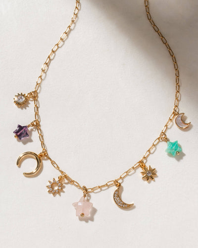 Starlit Trail Charm Necklace - Pastel Multi-Stone LN10
