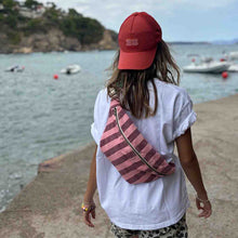 Load image into Gallery viewer, WOMEN BUM BAG STRIPES BURGUNDY /FLAMINGO PINK