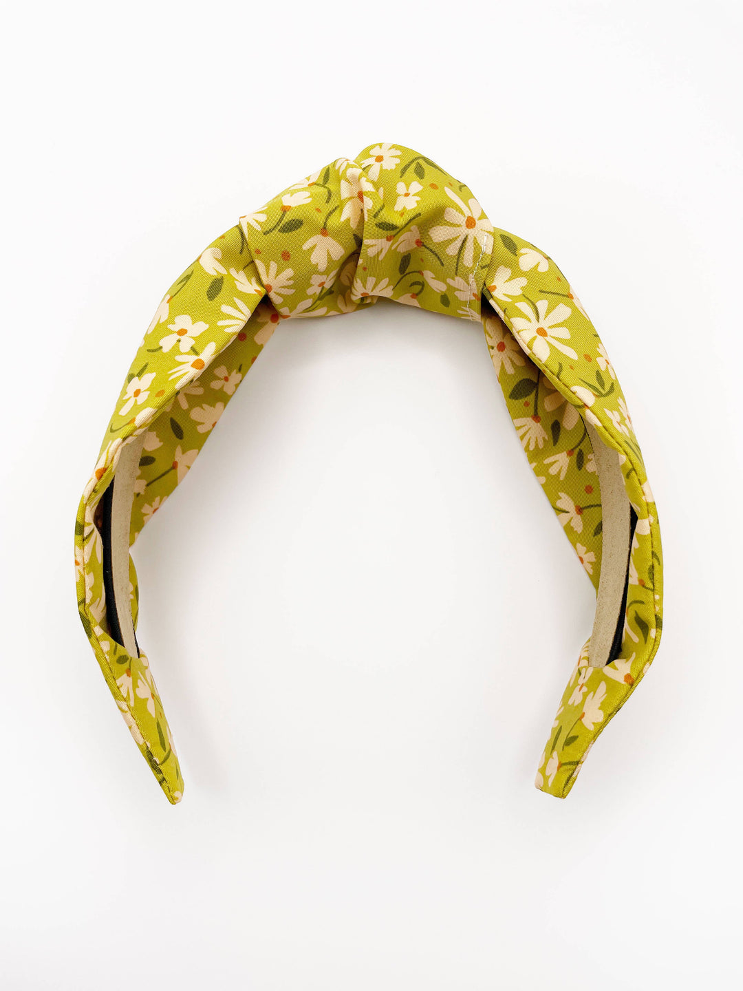 Green Knotted Headbands With Cream Flowers, Boho Hair Bands