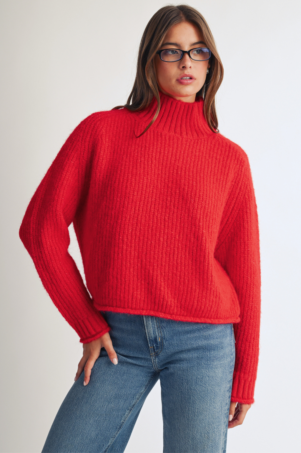 348K Soft Brushed Mock Neck Sweater