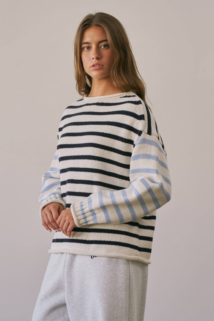 BSW4038 Stripe Oversized Rollup Heavyweight Sweater