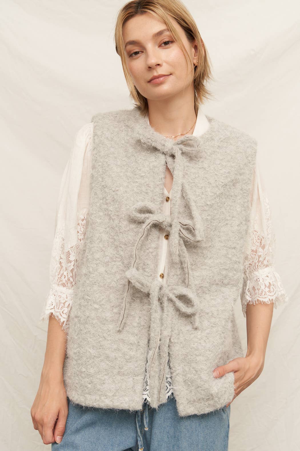 Front Ribbon Tie Sweater Vest EC898