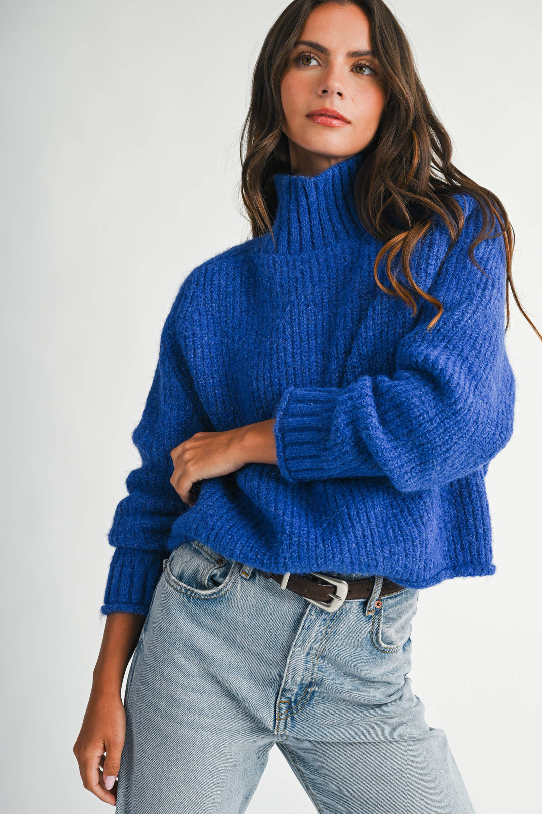 348K Soft Brushed Mock Neck Sweater