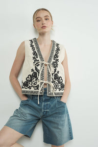 AA315 EMBROIDERED VEST JACKET WITH TIE
