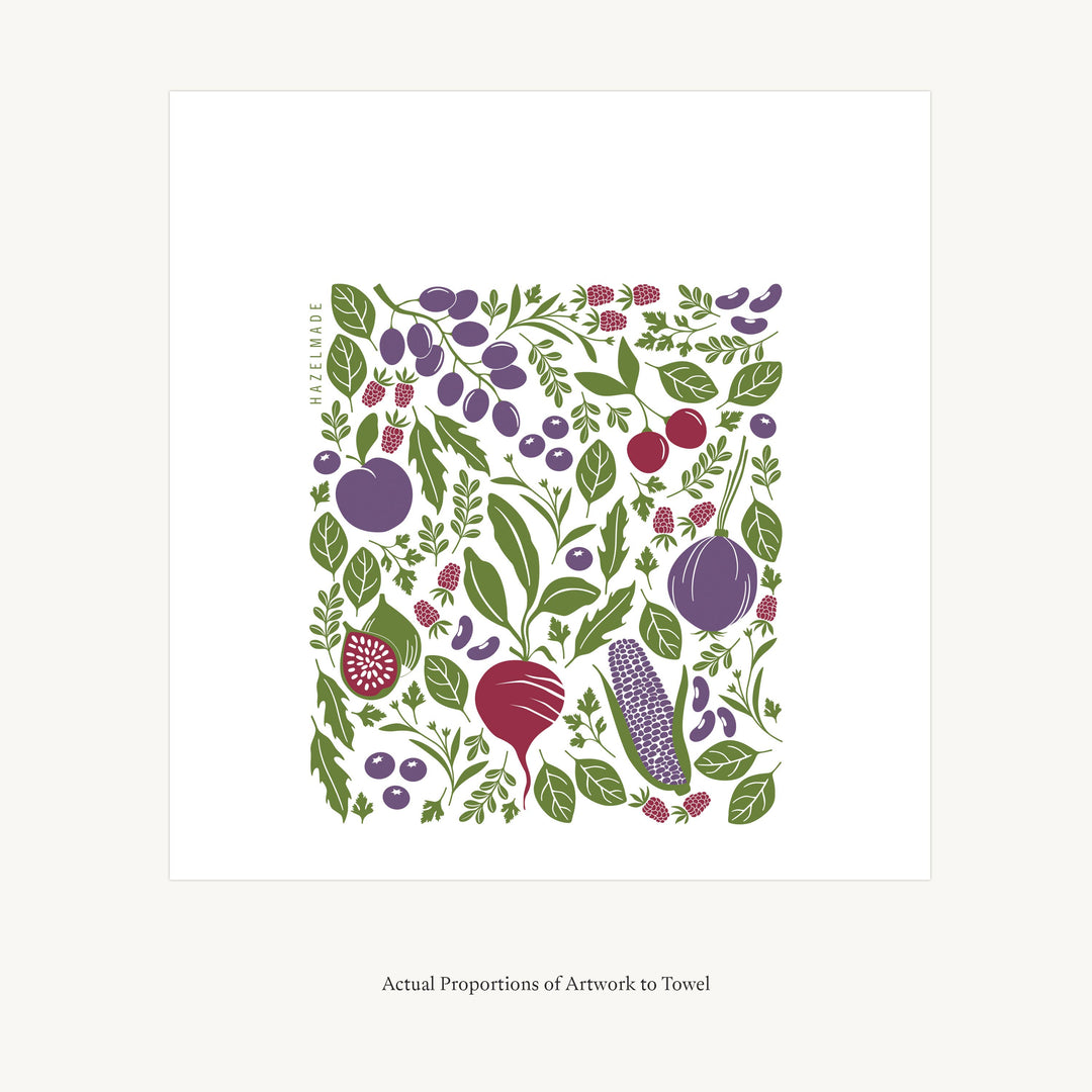 Purple Farmers Market Tea Towel | Cotton Flour Sack Towel