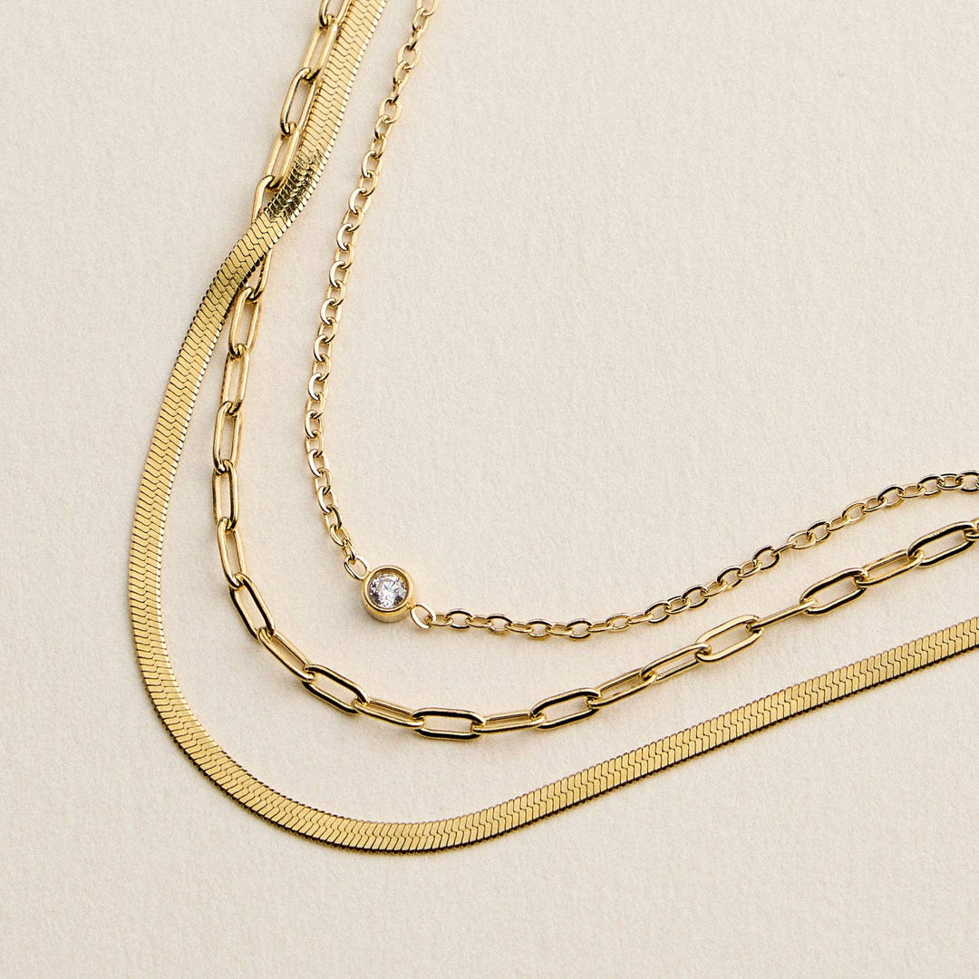 Layered Chain Bracelet for Women | Gold or Silver Tone Multi-Chain Bracelet with CZ Charm FR672