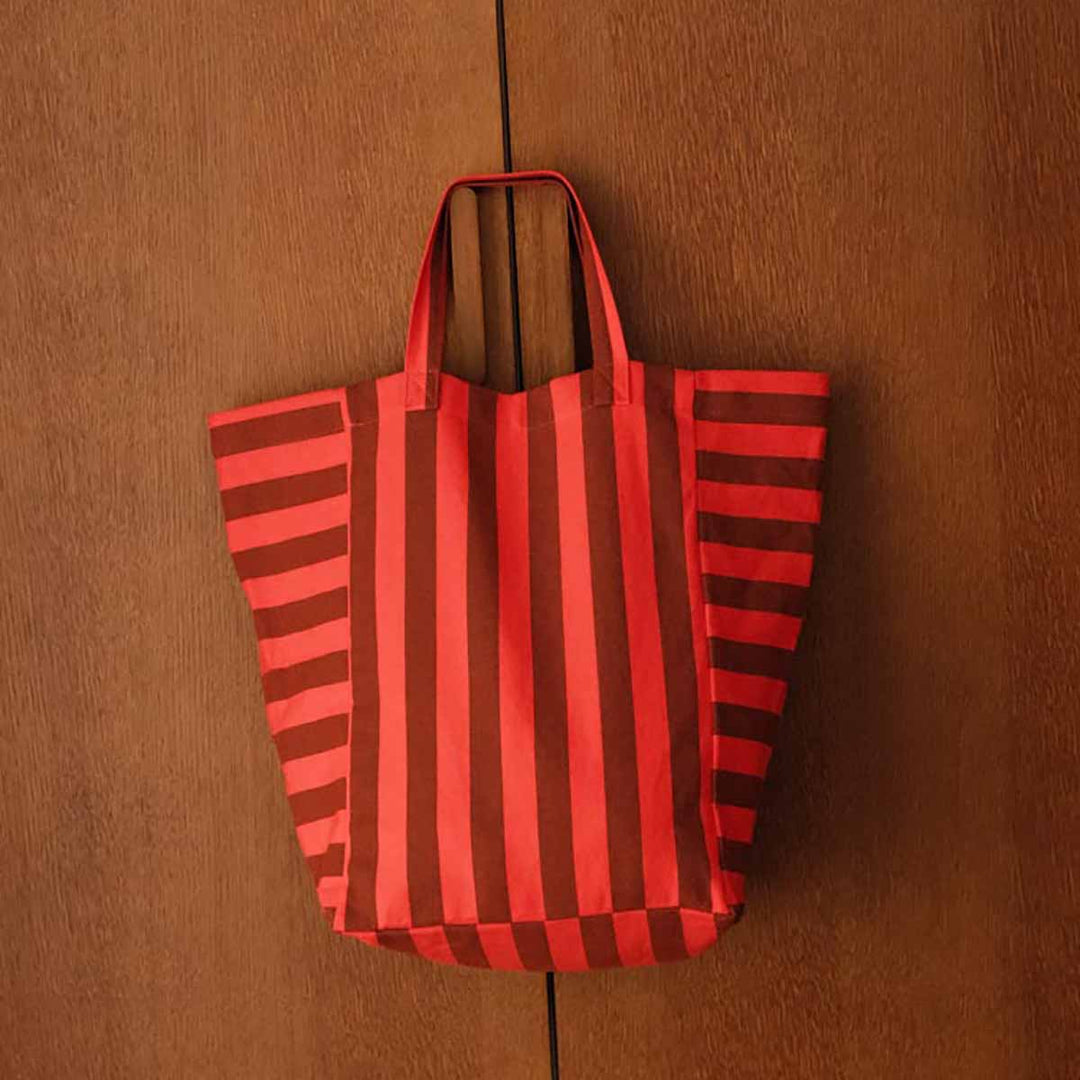 ELISABETH TOTE BAG STRIPES BROWN/ TOMATO