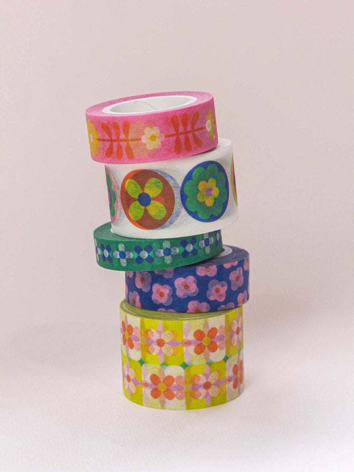 Flowerchain 10mm • Dainty Retro Flowers Skinny Washi Tape MD239