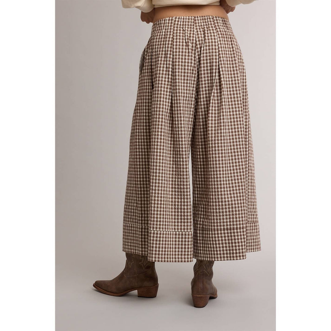 GINGHAM WIDE LEG PULL ON PANTS / WL26
