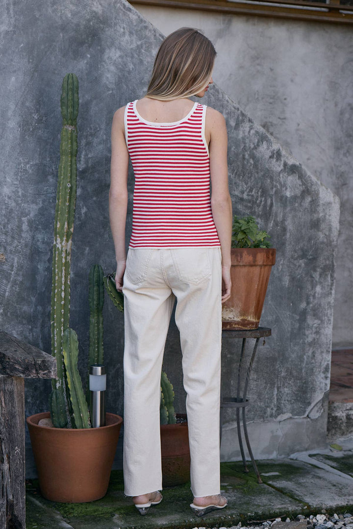 Striped Knit Button Tank Top - RN36