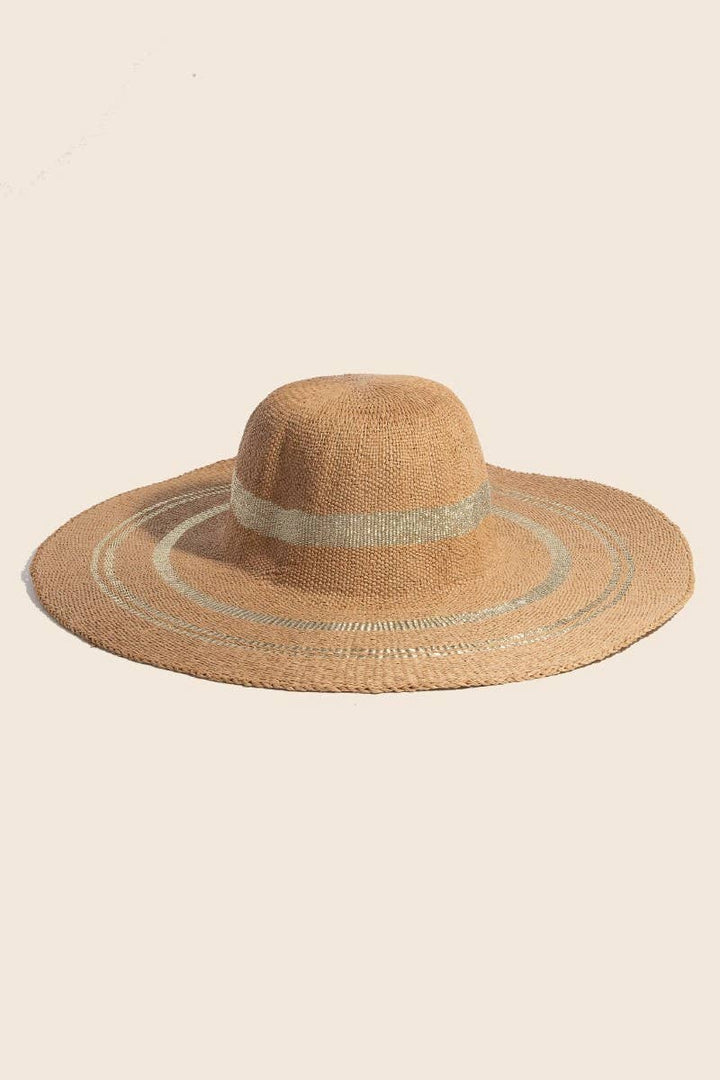 Metallic Accent Trim Floppy Sun Hat