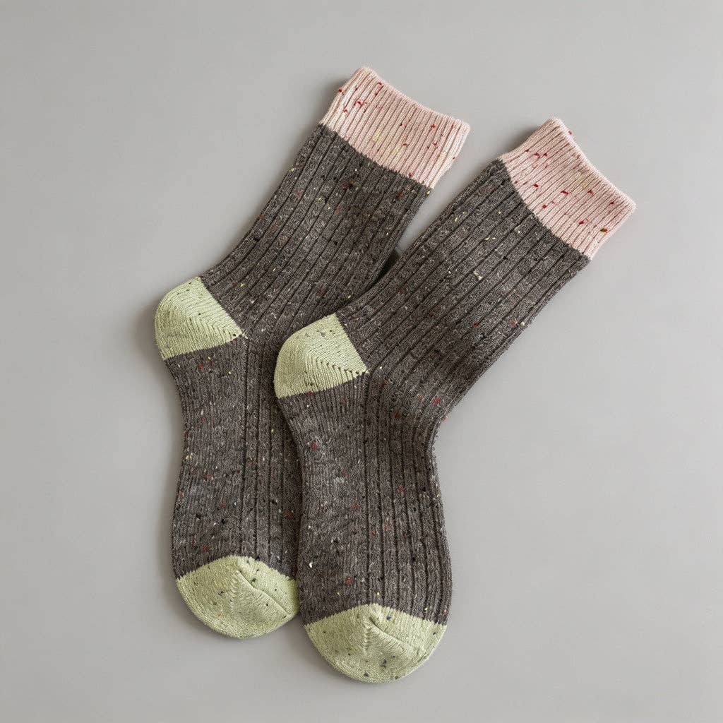 Speckled Yarn Colorblock Crew Socks