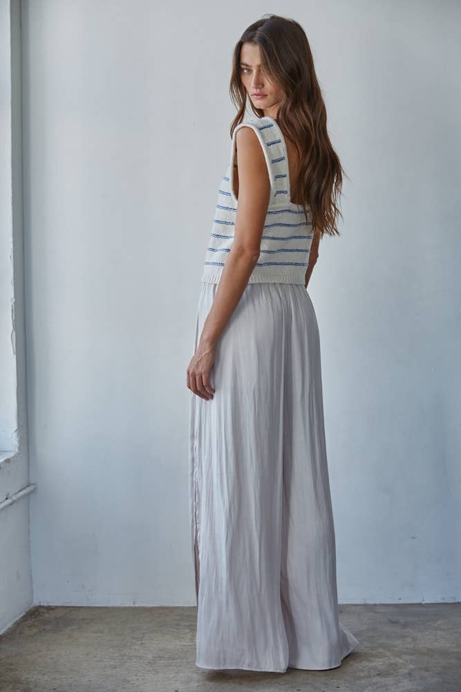 W2466 | Knit Striped Sweater Tank with Open Back Tie Straps