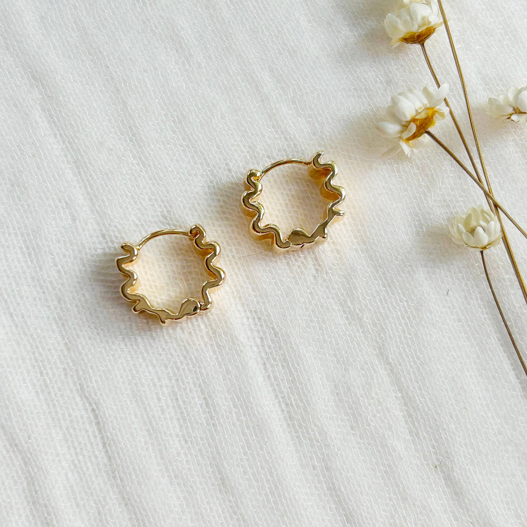 Gold Wave Huggie Hoops KT776