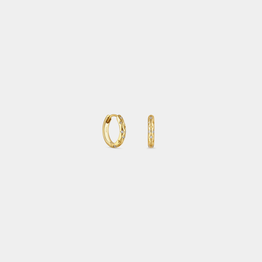 Dainty Gold Star Huggie Hoop Earrings in 925 Sterling Silver