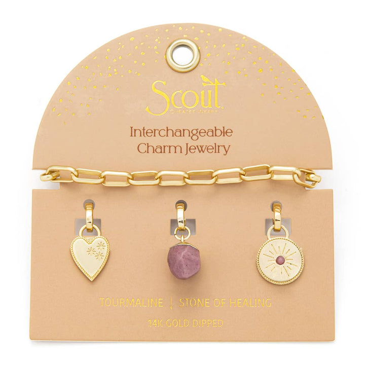 Interchangeable Charm Bracelet - Tourmaline/Healing/Gold