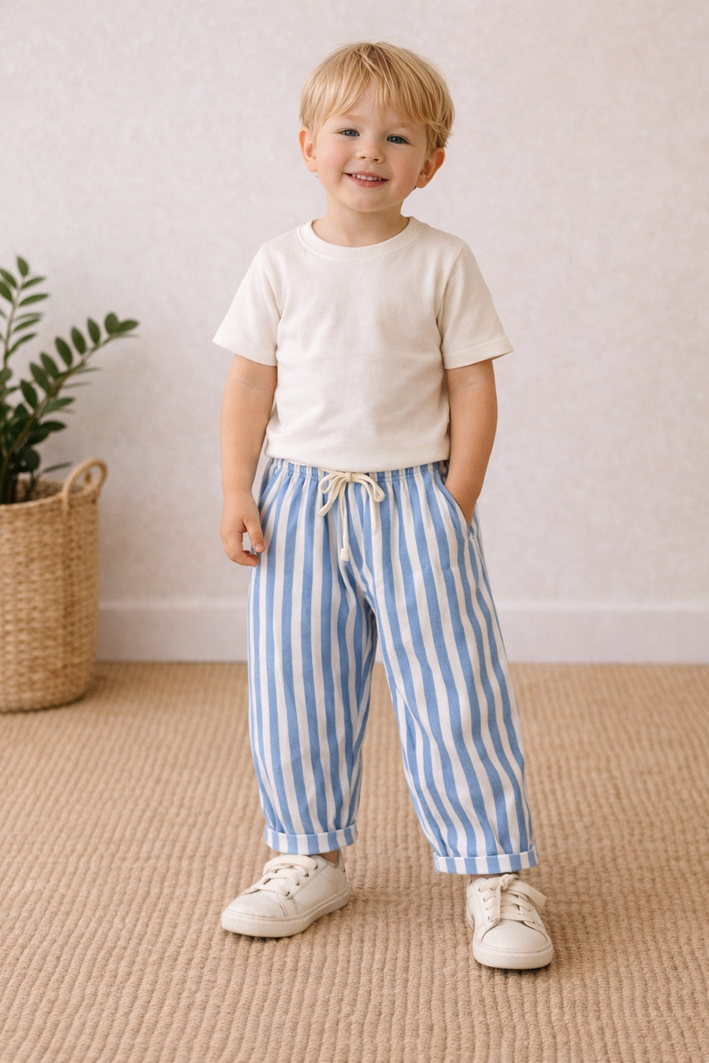 Blue 100 % Cotton Stripe Pant  BL23