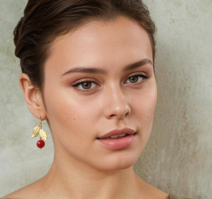 Vintage Brass Red Cherry Earrings SP567