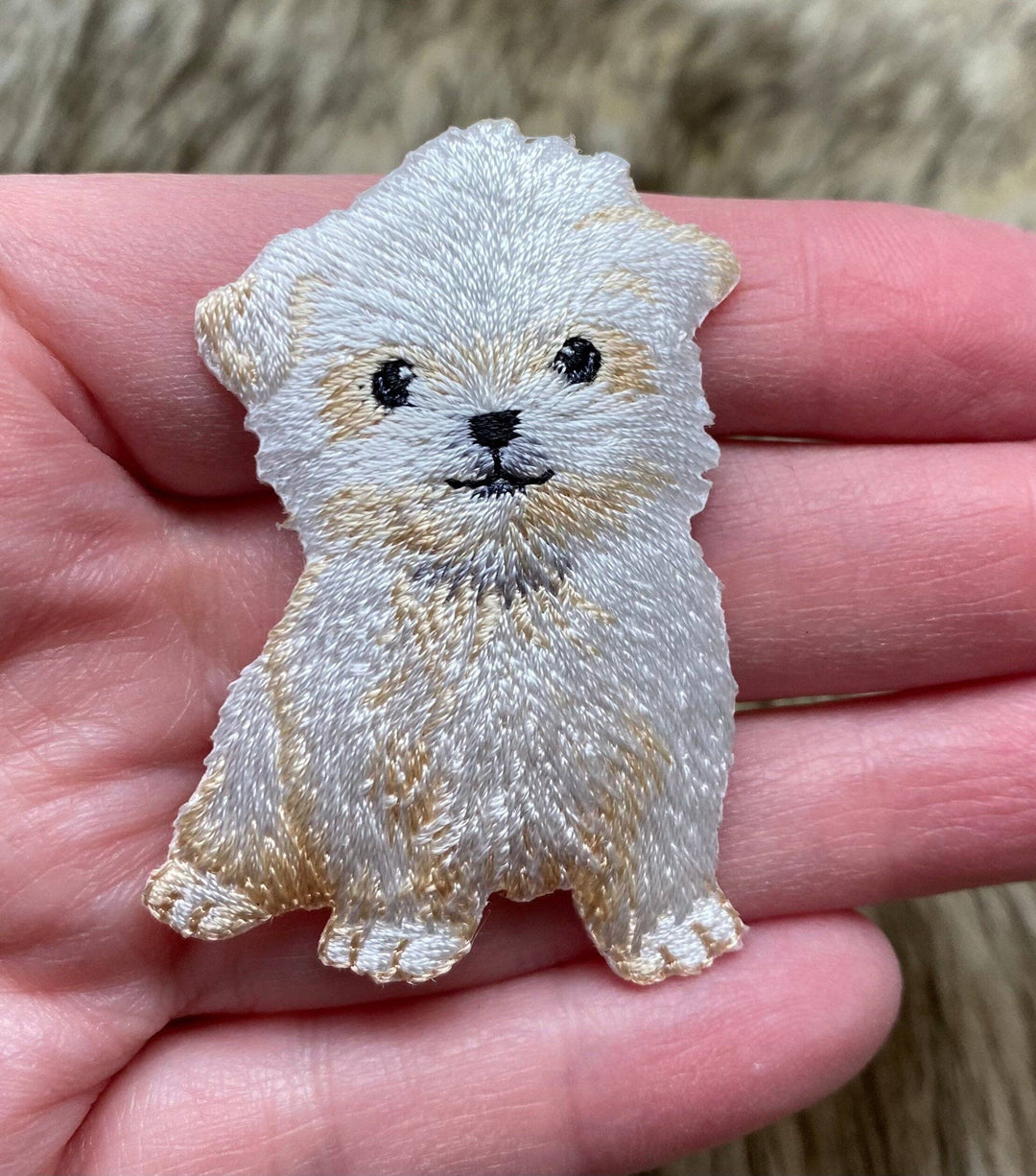 Maltese Puppy Dog Embroidered Iron on Patch IR