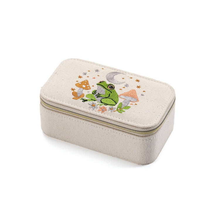 Embroidered Canvas Jewelry Box with Metal Zipper N6E072