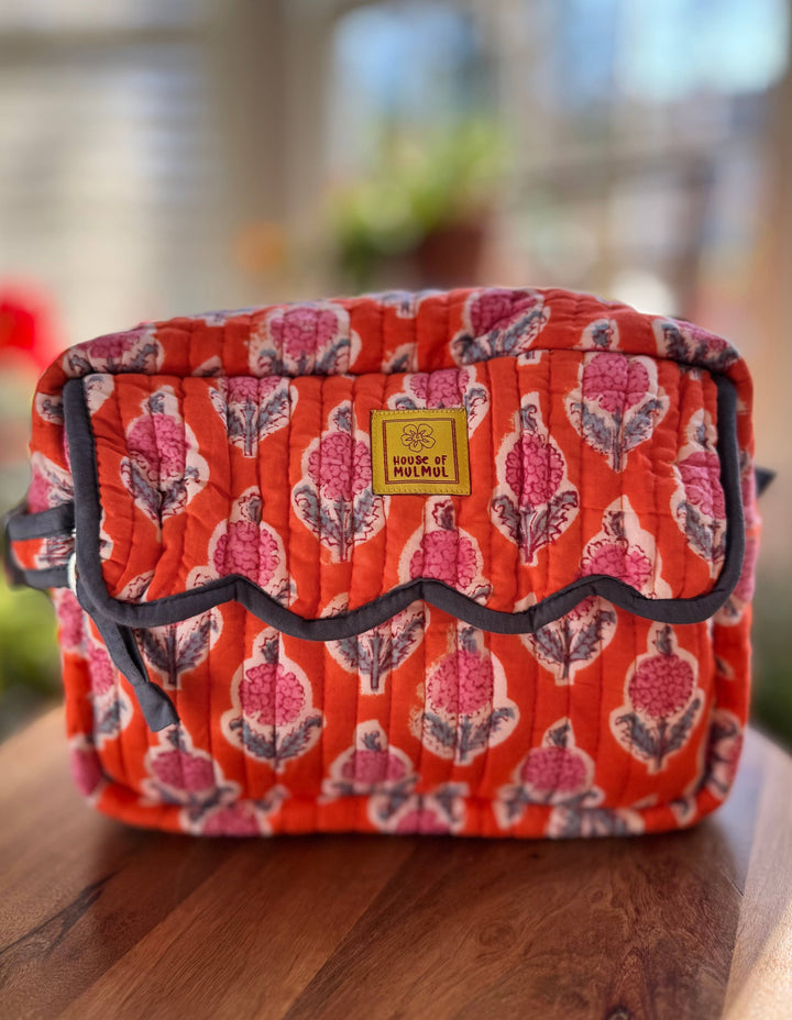 Block print Travel Makeup Bag - Orange