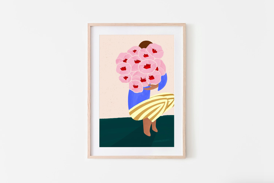 Woman with Bouquet of Flowers - Art Print BM22