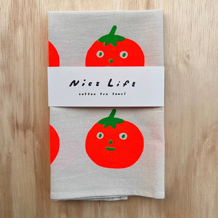 Tomato screenprinted tea towel NICE5