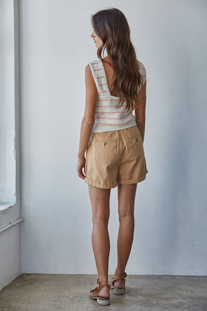 W2466 | Knit Striped Sweater Tank with Open Back Tie Straps