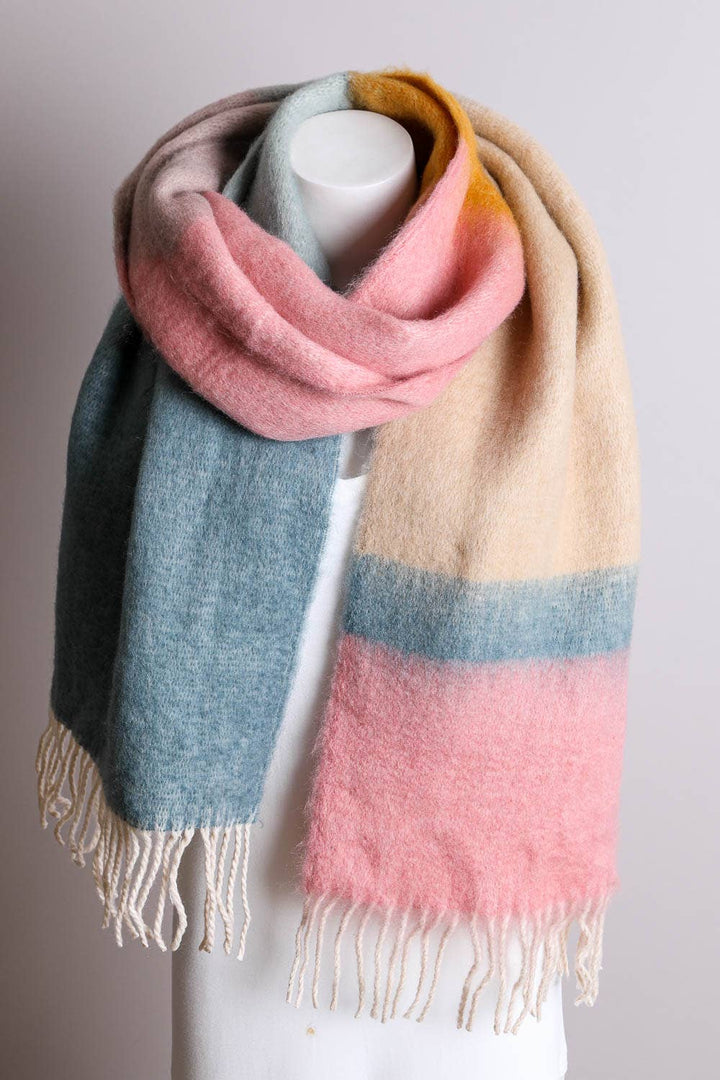 Winter Color Block Faux Mohair Scarf - LT224