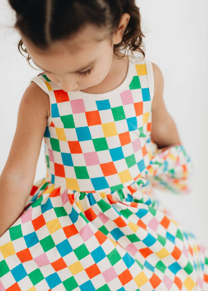 Sleeveless Twirl Dress in Party Checkers GAK22