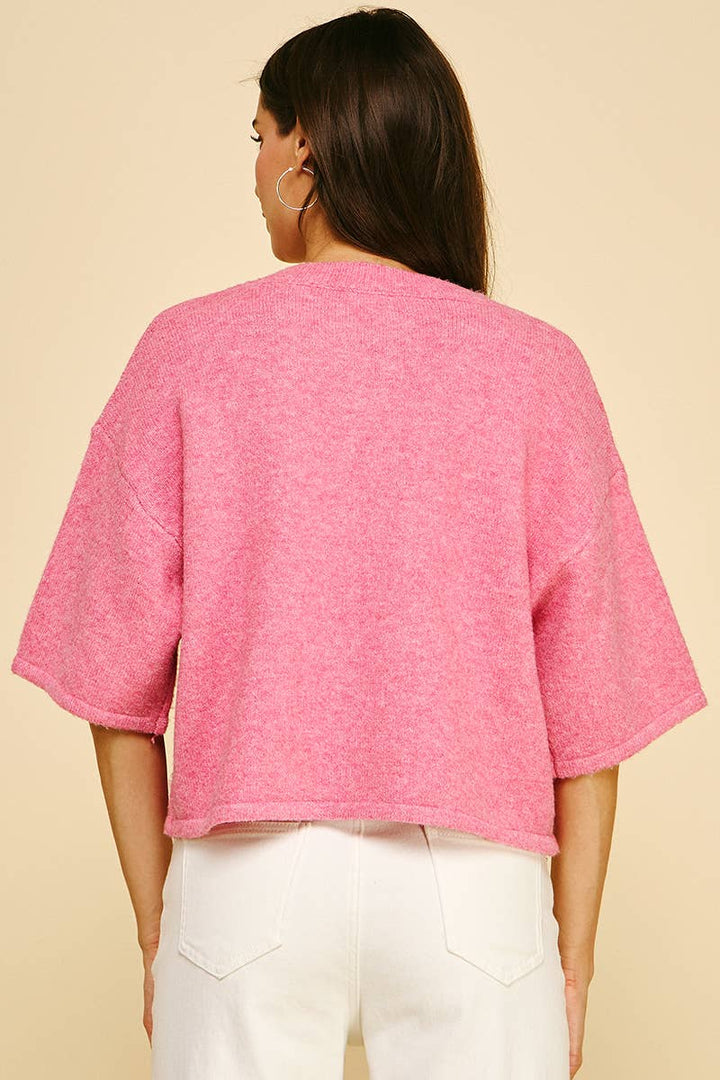 BUTTON DOWN SHORT SLEEVE SWEATER - PN652