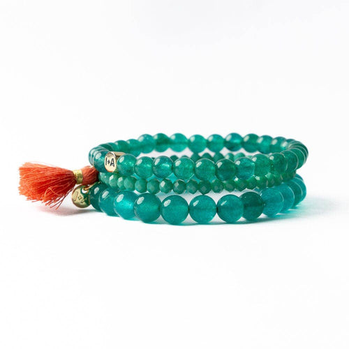 Addison Set Of 3 Stretch Bracelets Glass And Crystal With Bag Teal Green IA23