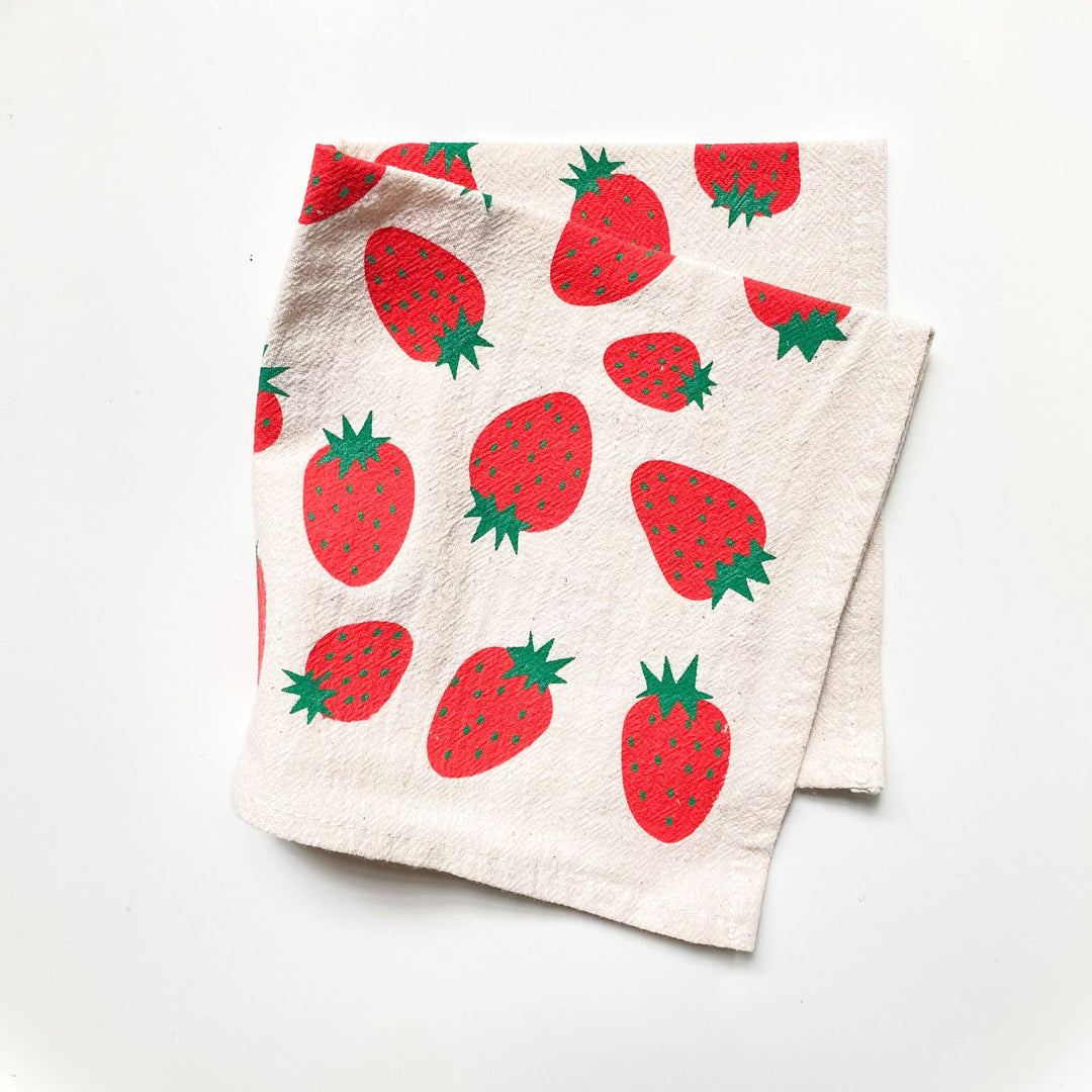 Hand Printed Natural Cotton Cloth Napkins, Red Strawberries BB22
