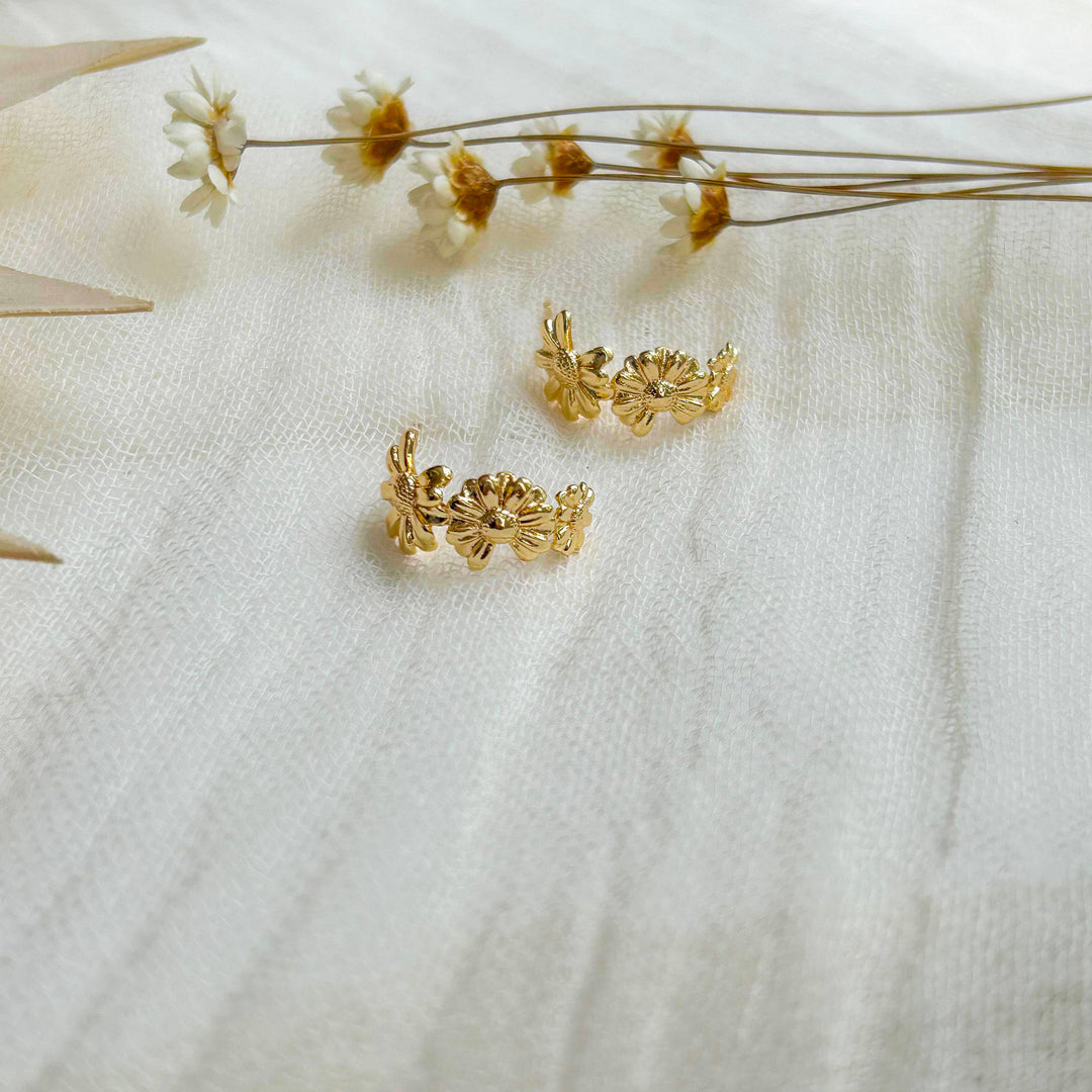 Gold Floral Hoop Earrings KT24