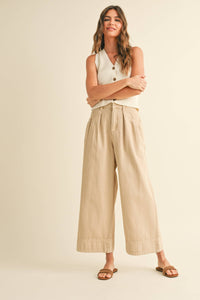 P4093   LOOSE FIT PLEATED WAIST COTTON PANTS