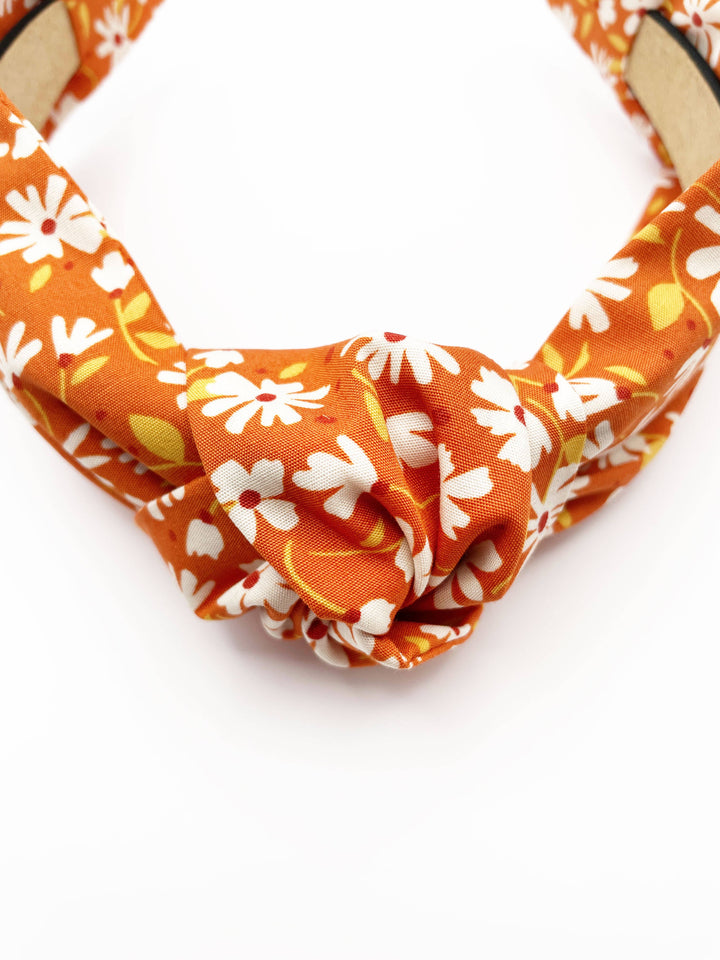 Rust Knotted Headbands With White Flowers, Womens Headbands