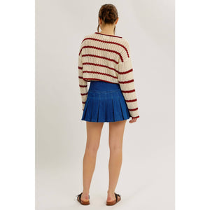 LAID BACK STAPLE STRIPE COTTON SWEATER WITH CONTRAST TRIM