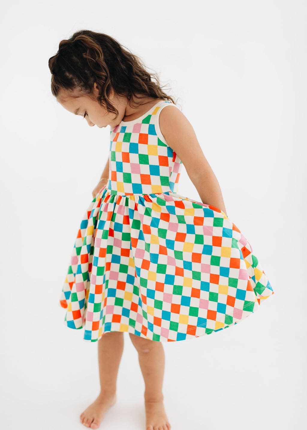Sleeveless Twirl Dress in Party Checkers GAK22