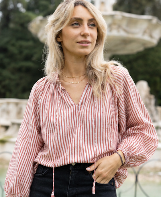 Cotton Blouse ~ Pink Stripe DVB32