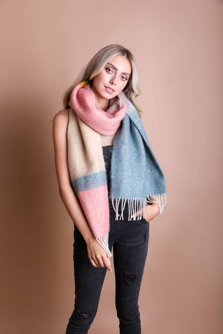 Winter Color Block Faux Mohair Scarf - LT224